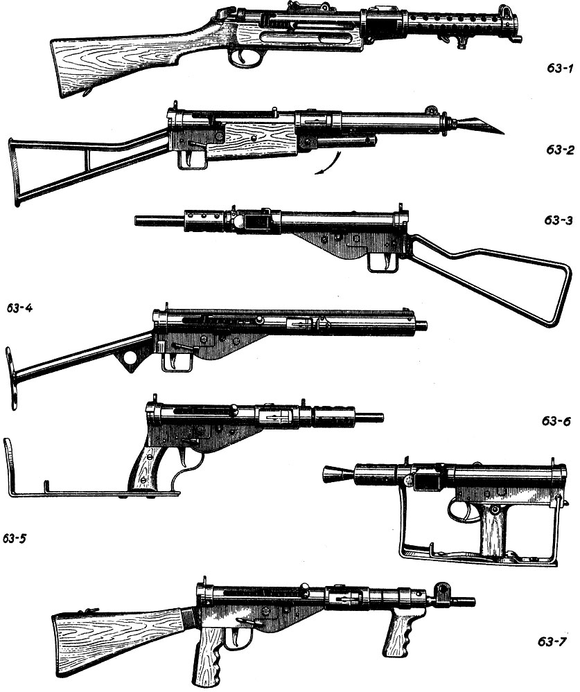 Пистолеты-пулеметы. 63. Великобритания: 63-1. Ланчестер, Мк I. 63-2. СТЭН, Мк I. 63-3. СТЭН, Мк II. 634. СТЭН, Мк III. 63-5. СТЭН, Мк IV, модель А. 63-6. СТЭН, Мк IV, модель Б. 63-7. СТЭН, Мк V