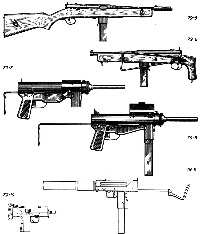 Пистолеты-пулеметы. 79. США: 79-5. Рейзинг, М50. 79-6. Рейзинг, М55. 79-7. М3. 79-8. М3 А1. 79-9. Ингрэм, М10. 79-10. Ингрэм, М11