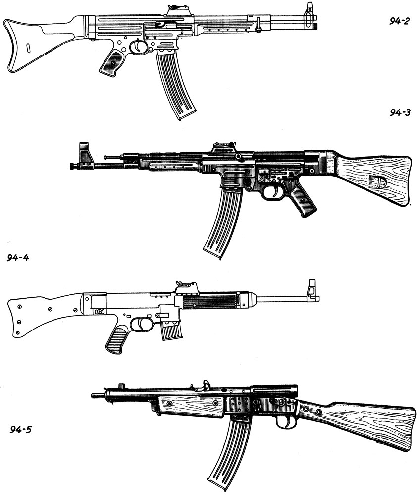 Автоматы. 94. Германия (до 1945 г.): 94-2. МКБ-42Х. 94-3. МП-43 ('Штурмгевер 44'). 94-4. СГ-45 (М). 94-5. 'Фольксштурм' ФГ-45 (самозарядный карабин)