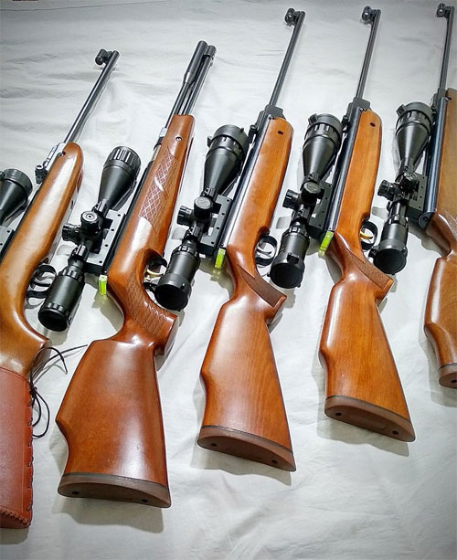 Пружинно-поршневые пневматические винтовки: https://en.wikipedia.org/wiki/Air_gun#/media/File:Airrifle_Collection.jpg